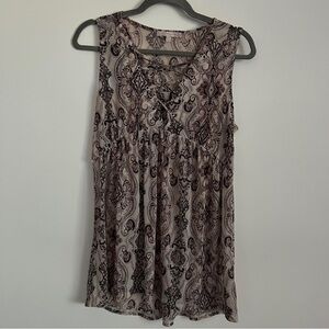 G Collection Boho Paisley Sleeveless Lace Up Flowy Blouse-Size Large